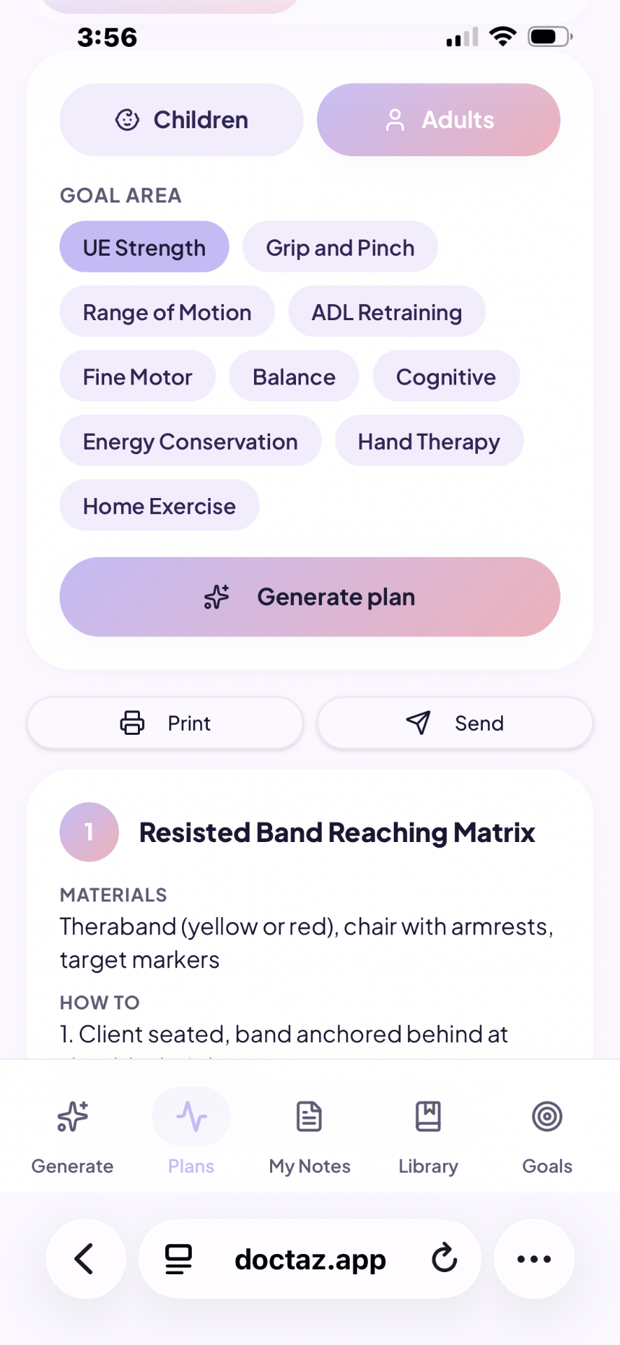 DocTaz session plan generator with goal areas and generated activity